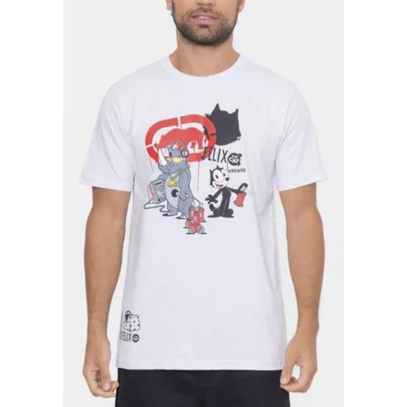 Camiseta Ecko Collab Gato Félix Pixo Branca Original Ecko Unltd